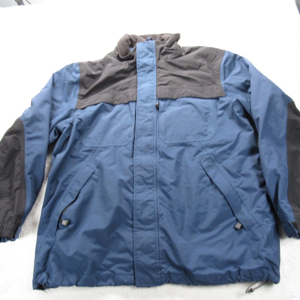 Eddie Bauer Jacket Mens Large Blue Weather Edge Canvas Thick Full Zip 3in1 Shell
